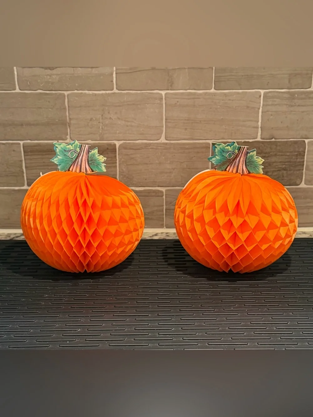 Set of 2 Amscan Orange Honeycomb Paper Pumpkin Halloween Fall Centerpieces